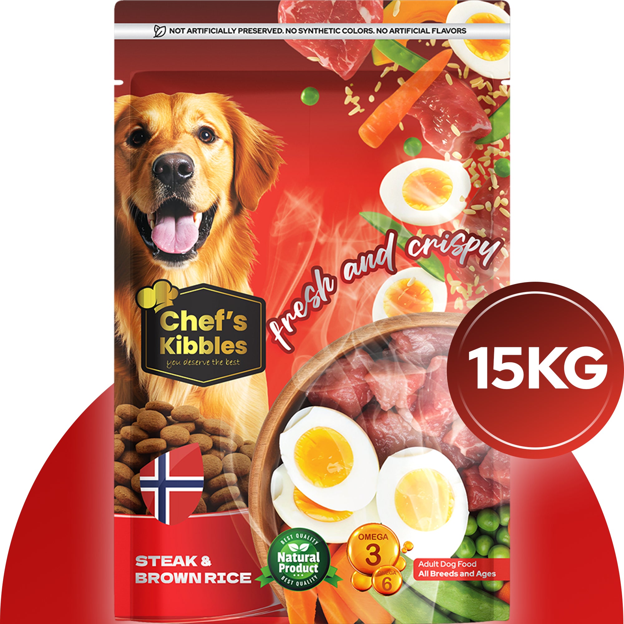 Chef’s Kibbles Biftekli ve Pirinçli Yetişkin Köpek Maması 15KG