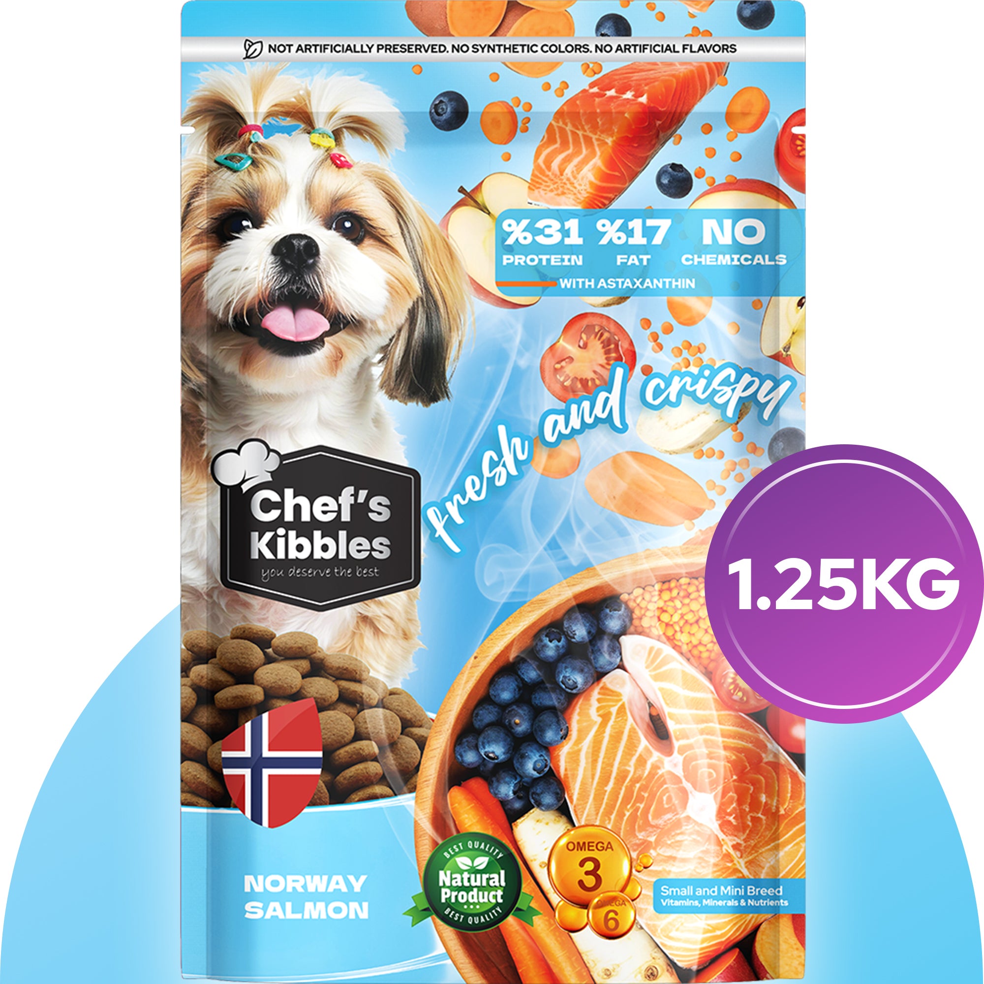 Chef’s Kibbles Norveç Somonlu Küçük ve Mini Irk Köpek Maması 1.25KG